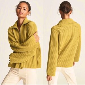 Reiss Janette Half Zip Knin Sweater Mustard Yellow Wool Blend Chunky